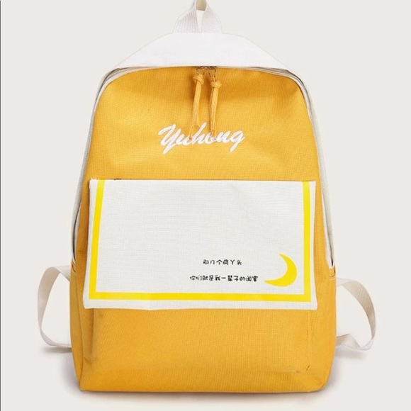 Yellow & White Colorblock Kawaii Moon Backpack NWT - Picture 4 of 6